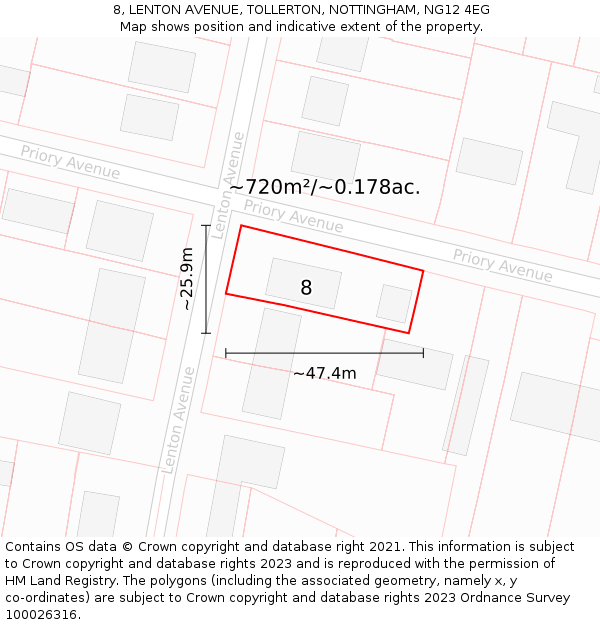 8, LENTON AVENUE, TOLLERTON, NOTTINGHAM, NG12 4EG: Plot and title map