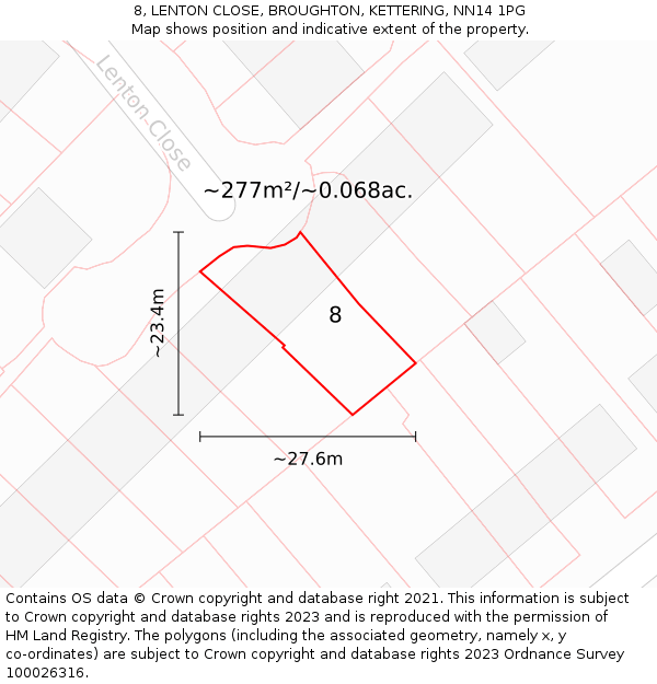 8, LENTON CLOSE, BROUGHTON, KETTERING, NN14 1PG: Plot and title map