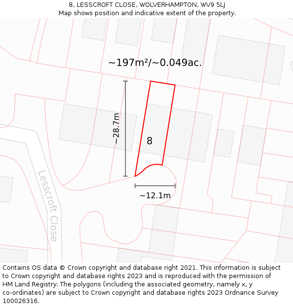 8, LESSCROFT CLOSE, WOLVERHAMPTON, WV9 5LJ: Plot and title map