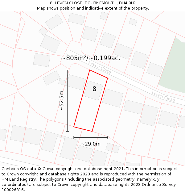 8, LEVEN CLOSE, BOURNEMOUTH, BH4 9LP: Plot and title map