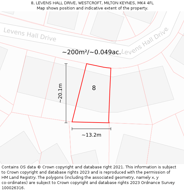 8, LEVENS HALL DRIVE, WESTCROFT, MILTON KEYNES, MK4 4FL: Plot and title map