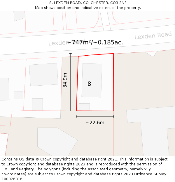 8, LEXDEN ROAD, COLCHESTER, CO3 3NF: Plot and title map