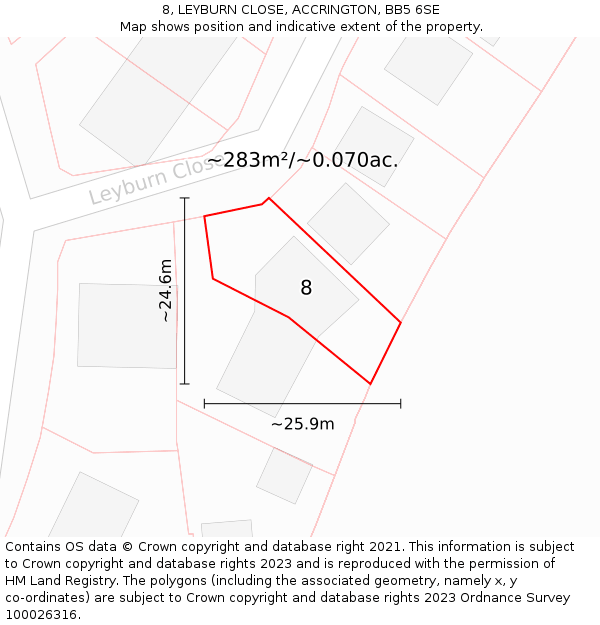 8, LEYBURN CLOSE, ACCRINGTON, BB5 6SE: Plot and title map