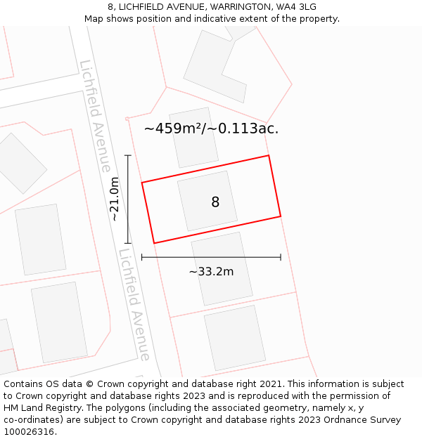 8, LICHFIELD AVENUE, WARRINGTON, WA4 3LG: Plot and title map