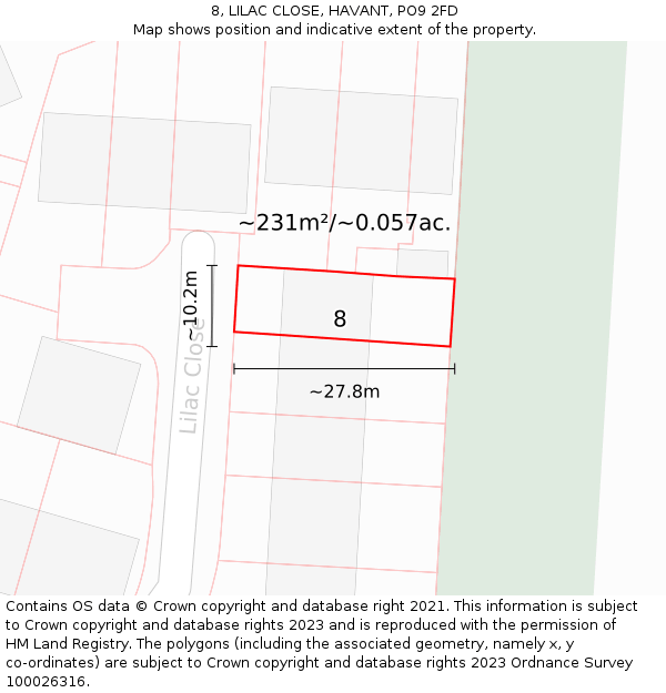 8, LILAC CLOSE, HAVANT, PO9 2FD: Plot and title map