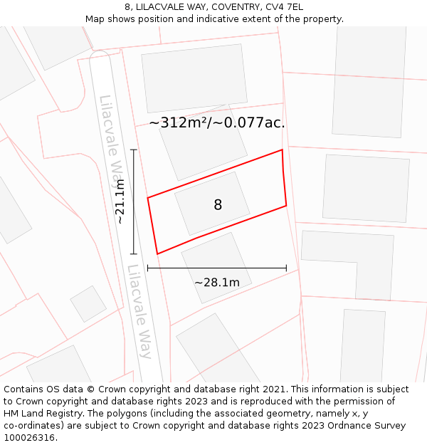 8, LILACVALE WAY, COVENTRY, CV4 7EL: Plot and title map