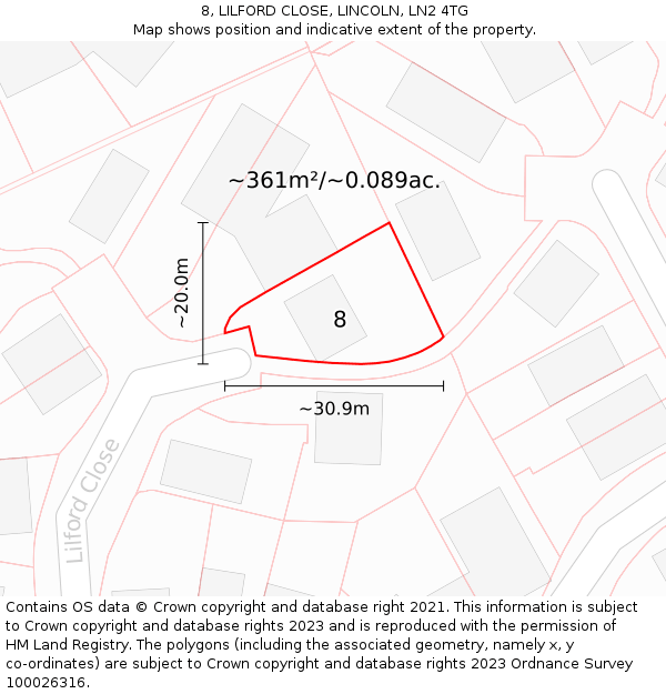 8, LILFORD CLOSE, LINCOLN, LN2 4TG: Plot and title map