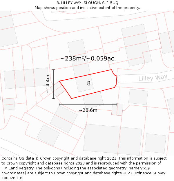 8, LILLEY WAY, SLOUGH, SL1 5UQ: Plot and title map