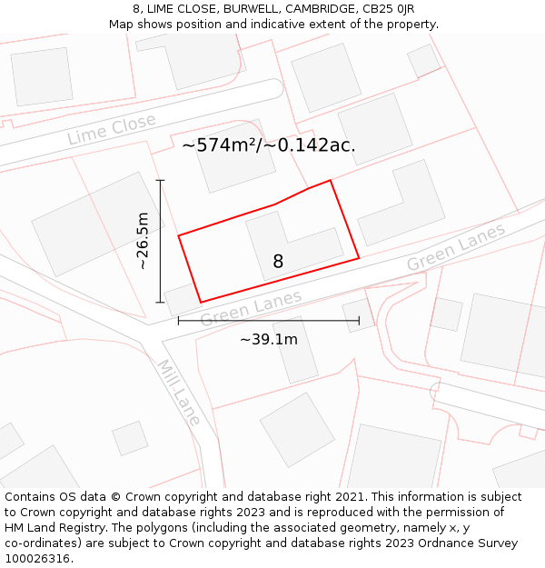 8, LIME CLOSE, BURWELL, CAMBRIDGE, CB25 0JR: Plot and title map