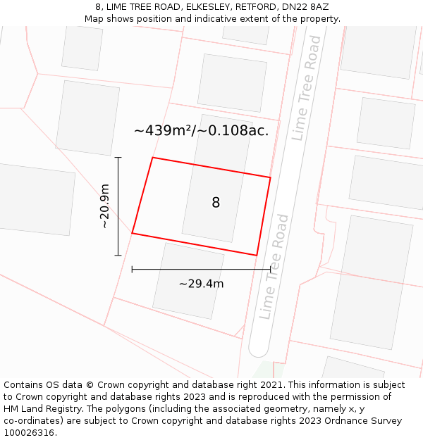 8, LIME TREE ROAD, ELKESLEY, RETFORD, DN22 8AZ: Plot and title map