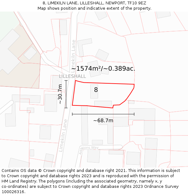 8, LIMEKILN LANE, LILLESHALL, NEWPORT, TF10 9EZ: Plot and title map