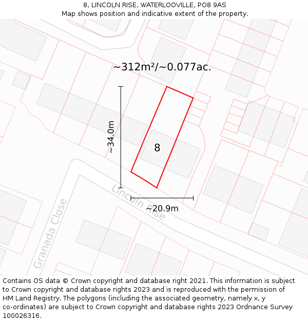 8, LINCOLN RISE, WATERLOOVILLE, PO8 9AS: Plot and title map