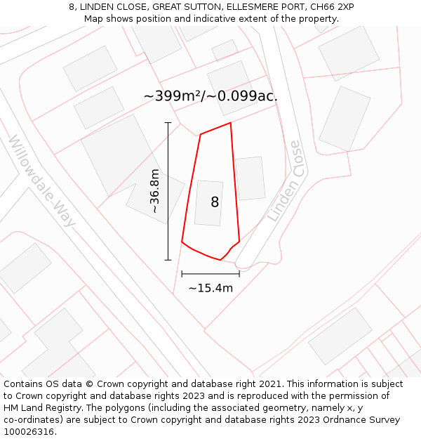 8, LINDEN CLOSE, GREAT SUTTON, ELLESMERE PORT, CH66 2XP: Plot and title map