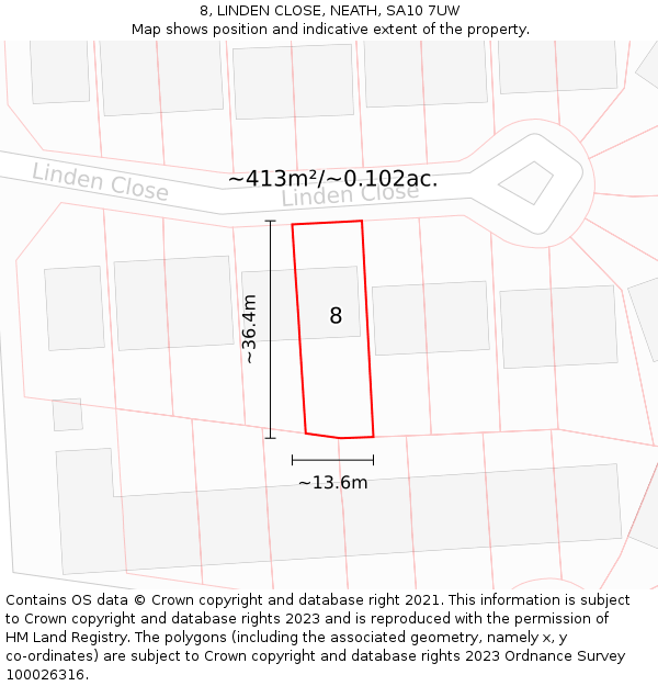 8, LINDEN CLOSE, NEATH, SA10 7UW: Plot and title map