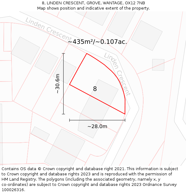 8, LINDEN CRESCENT, GROVE, WANTAGE, OX12 7NB: Plot and title map