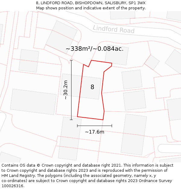 8, LINDFORD ROAD, BISHOPDOWN, SALISBURY, SP1 3WX: Plot and title map