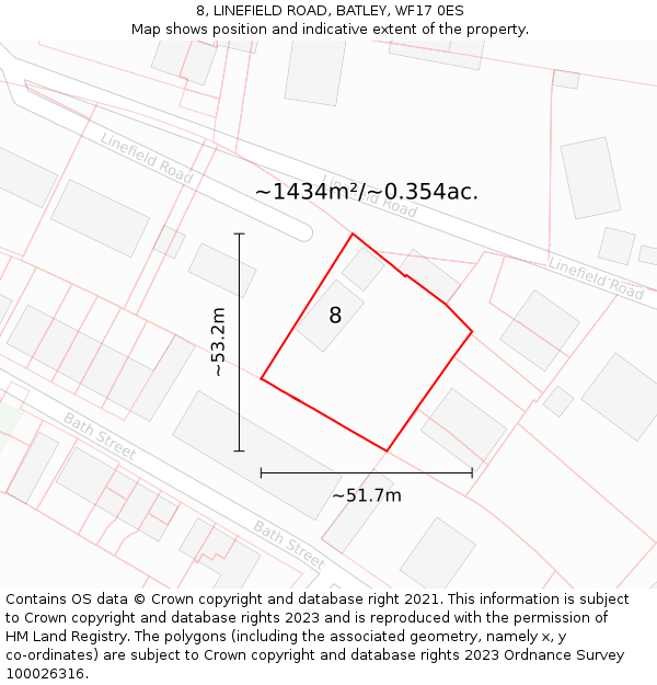 8, LINEFIELD ROAD, BATLEY, WF17 0ES: Plot and title map