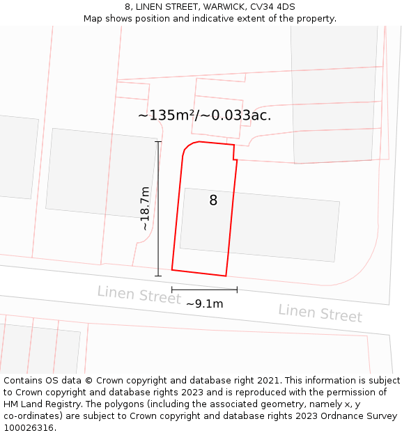 8, LINEN STREET, WARWICK, CV34 4DS: Plot and title map