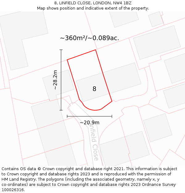 8, LINFIELD CLOSE, LONDON, NW4 1BZ: Plot and title map