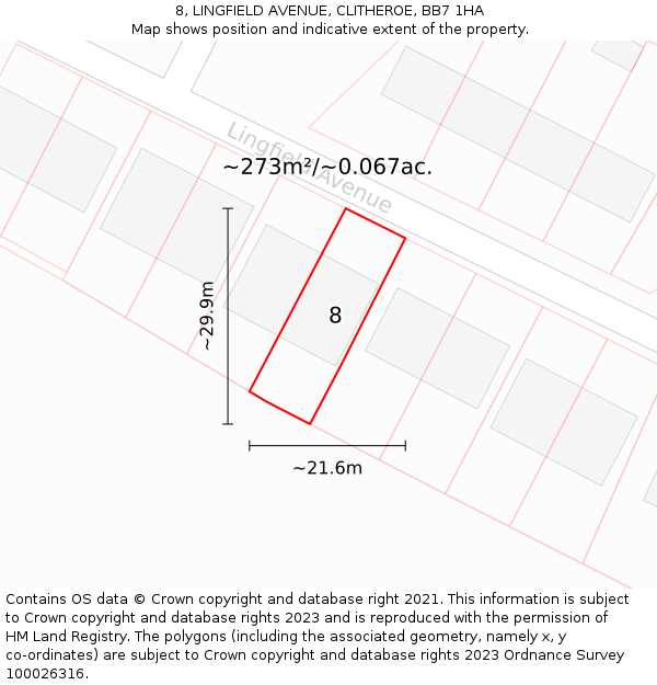 8, LINGFIELD AVENUE, CLITHEROE, BB7 1HA: Plot and title map