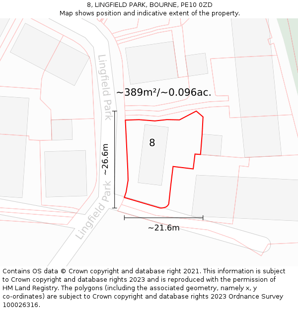 8, LINGFIELD PARK, BOURNE, PE10 0ZD: Plot and title map