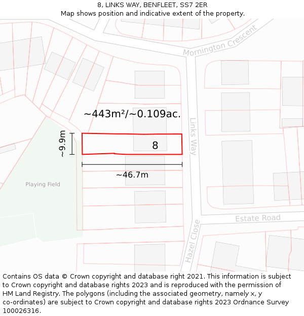 8, LINKS WAY, BENFLEET, SS7 2ER: Plot and title map