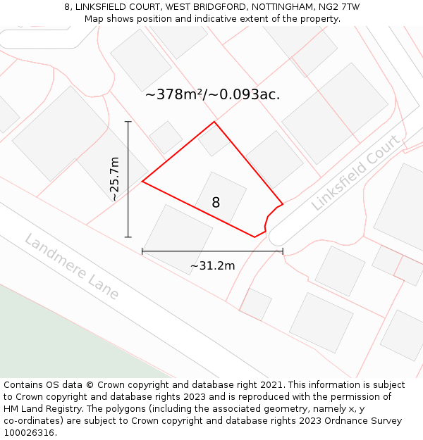 8, LINKSFIELD COURT, WEST BRIDGFORD, NOTTINGHAM, NG2 7TW: Plot and title map