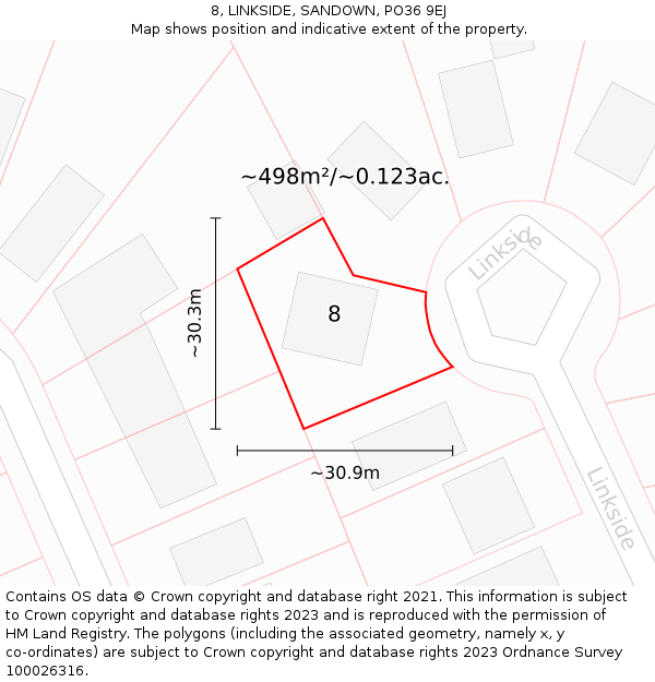 8, LINKSIDE, SANDOWN, PO36 9EJ: Plot and title map