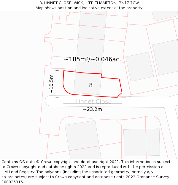 8, LINNET CLOSE, WICK, LITTLEHAMPTON, BN17 7GW: Plot and title map