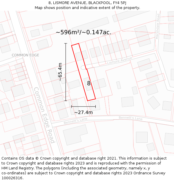 8, LISMORE AVENUE, BLACKPOOL, FY4 5PJ: Plot and title map