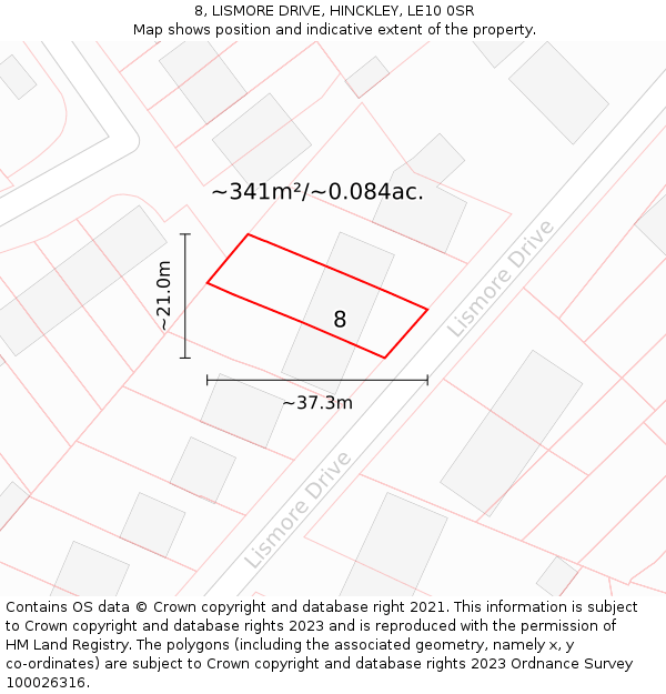 8, LISMORE DRIVE, HINCKLEY, LE10 0SR: Plot and title map