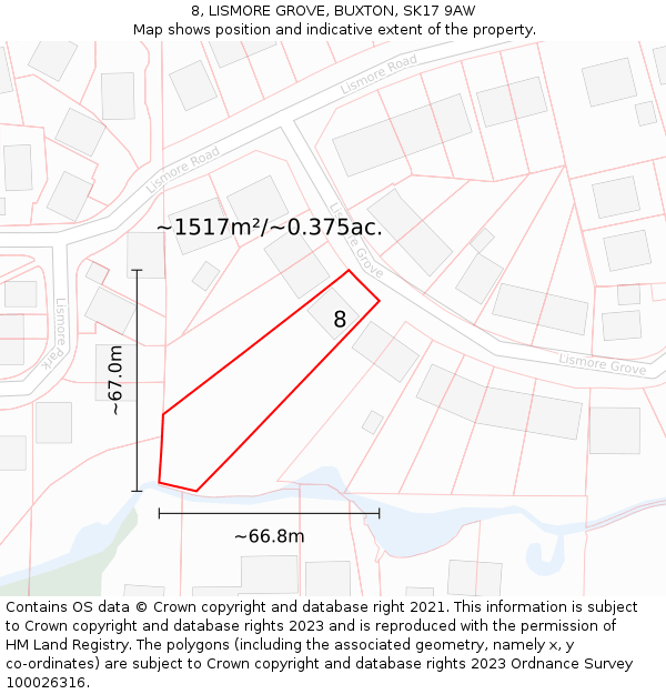 8, LISMORE GROVE, BUXTON, SK17 9AW: Plot and title map
