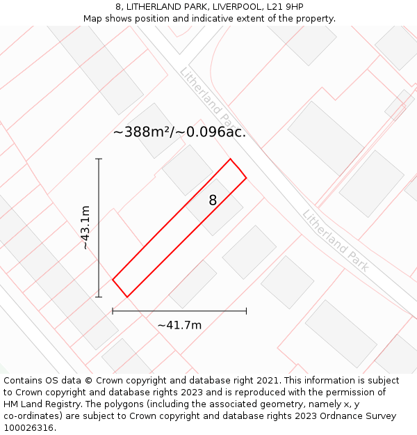 8, LITHERLAND PARK, LIVERPOOL, L21 9HP: Plot and title map