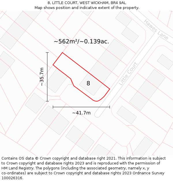 8, LITTLE COURT, WEST WICKHAM, BR4 9AL: Plot and title map