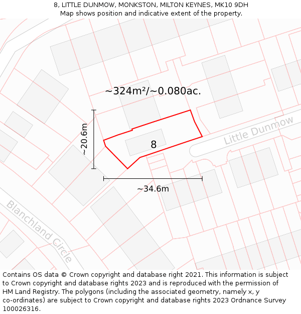 8, LITTLE DUNMOW, MONKSTON, MILTON KEYNES, MK10 9DH: Plot and title map