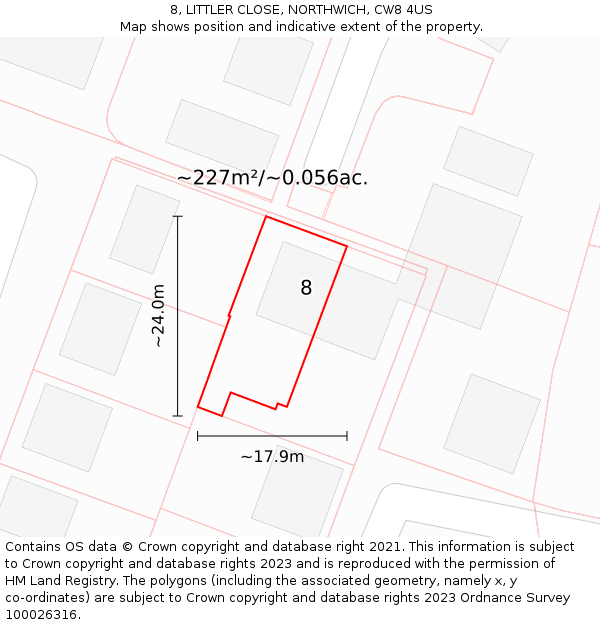 8, LITTLER CLOSE, NORTHWICH, CW8 4US: Plot and title map