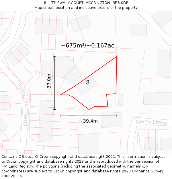 8, LITTLEWALK COURT, ACCRINGTON, BB5 0DR: Plot and title map