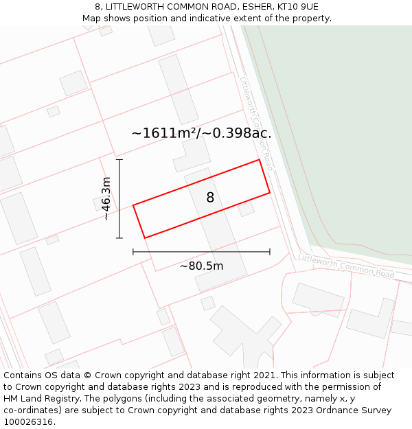 8, LITTLEWORTH COMMON ROAD, ESHER, KT10 9UE: Plot and title map