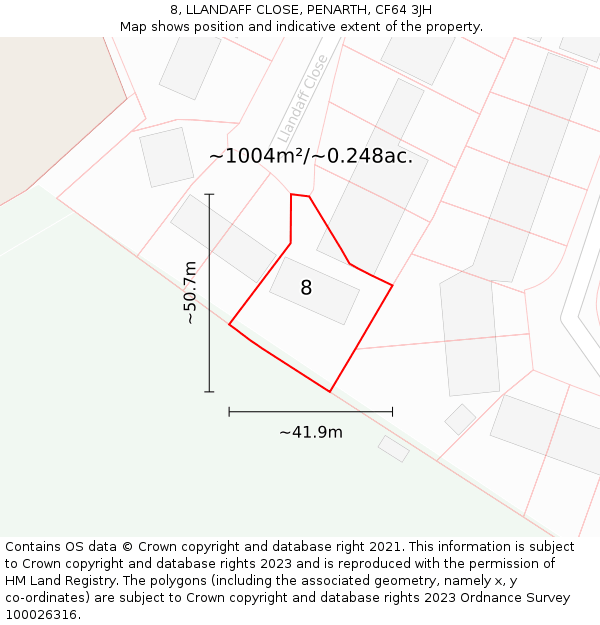 8, LLANDAFF CLOSE, PENARTH, CF64 3JH: Plot and title map