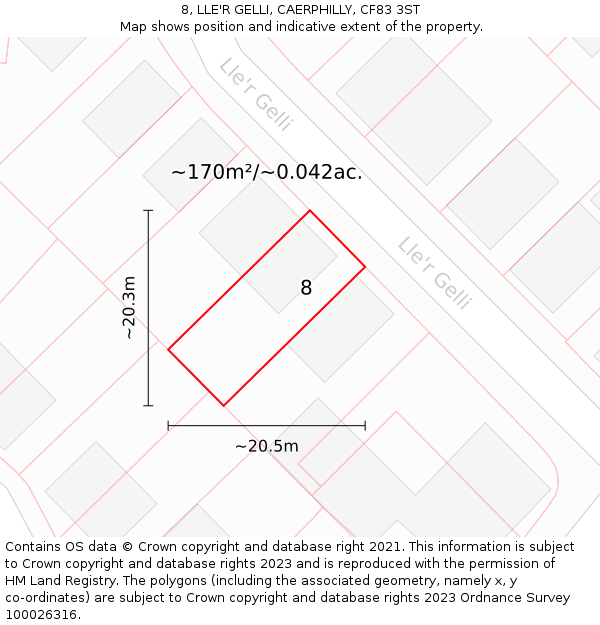 8, LLE'R GELLI, CAERPHILLY, CF83 3ST: Plot and title map