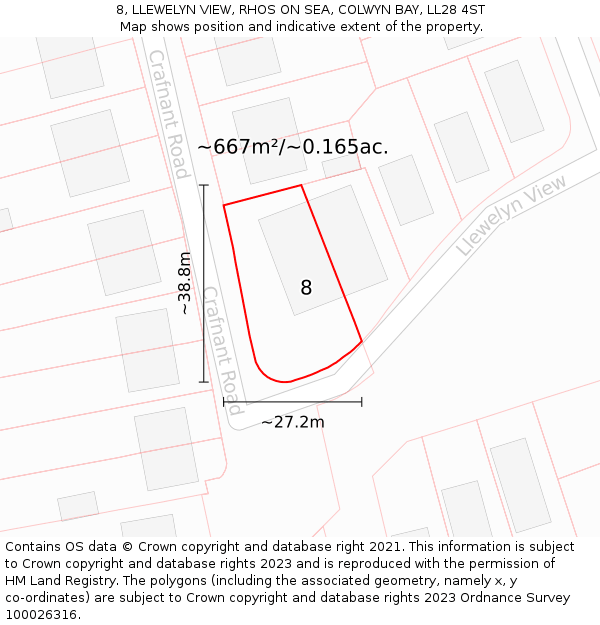 8, LLEWELYN VIEW, RHOS ON SEA, COLWYN BAY, LL28 4ST: Plot and title map