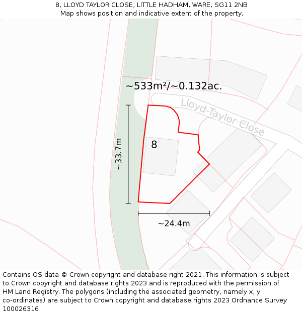 8, LLOYD TAYLOR CLOSE, LITTLE HADHAM, WARE, SG11 2NB: Plot and title map