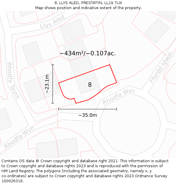 8, LLYS ALED, PRESTATYN, LL19 7UX: Plot and title map