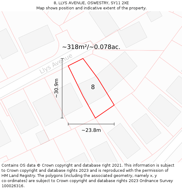 8, LLYS AVENUE, OSWESTRY, SY11 2XE: Plot and title map