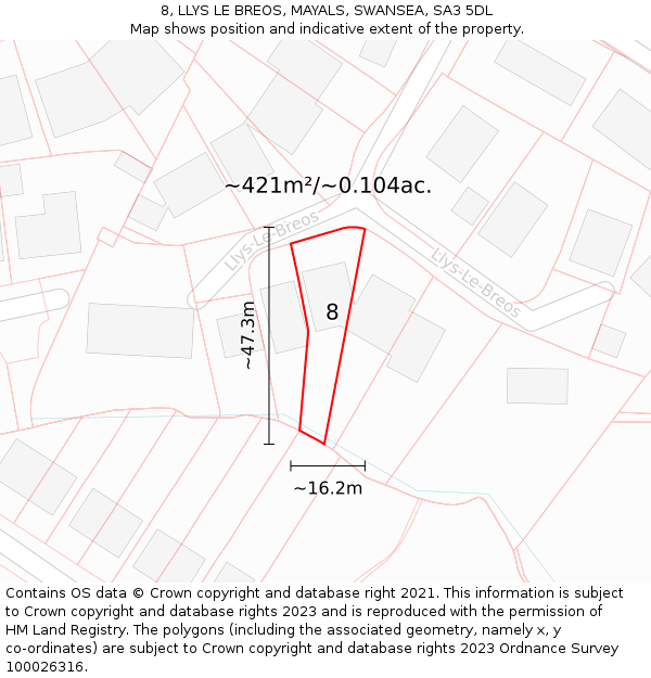 8, LLYS LE BREOS, MAYALS, SWANSEA, SA3 5DL: Plot and title map