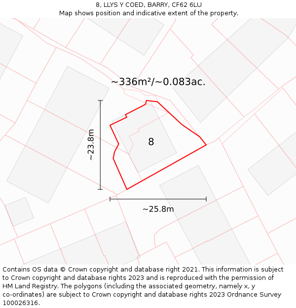 8, LLYS Y COED, BARRY, CF62 6LU: Plot and title map