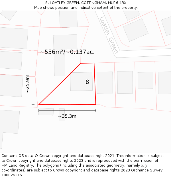 8, LOATLEY GREEN, COTTINGHAM, HU16 4RX: Plot and title map