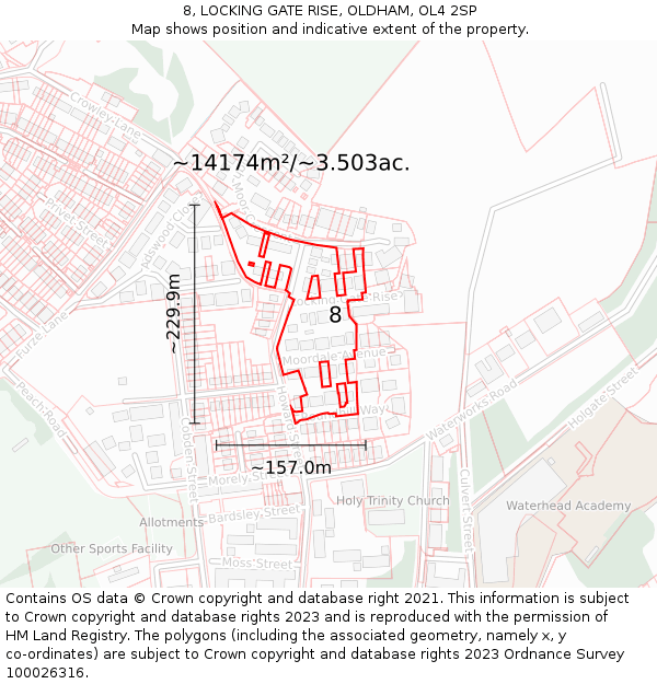 8, LOCKING GATE RISE, OLDHAM, OL4 2SP: Plot and title map