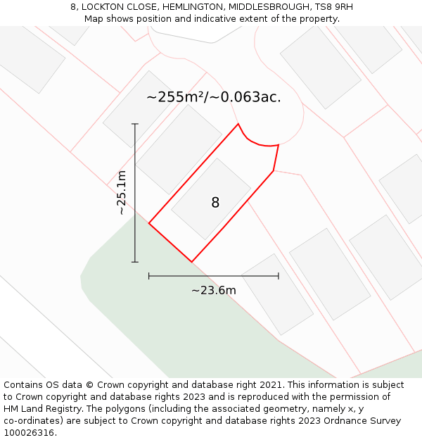 8, LOCKTON CLOSE, HEMLINGTON, MIDDLESBROUGH, TS8 9RH: Plot and title map