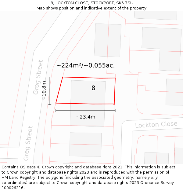8, LOCKTON CLOSE, STOCKPORT, SK5 7SU: Plot and title map